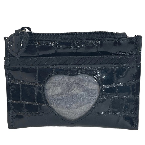 Brighton Patent Leather Mini Coin Purse Black Croc Embossed Minimalist Zip Close - Picture 1 of 10